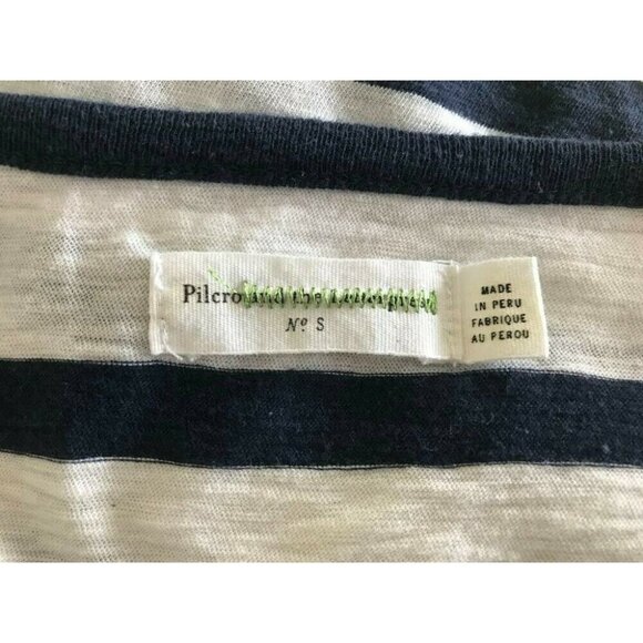 PILCRO and the LETTERPRESS Striped Cotton Top Size Small Yellow White Navy Blue - Picture 6 of 7